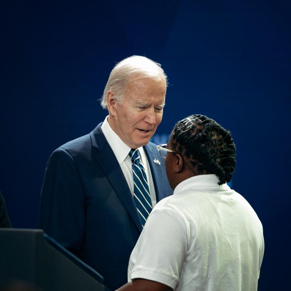 President Joe Biden takes the stage at Onondaga Community College in Syracuse, N.Y., on Thursday, Oct. 27, 2022.