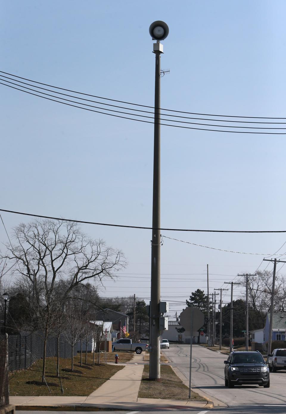 One of 67 of the St. Joseph County outdoor warning sirens are in place Monday, Feb. 27, 2024, at 1511 Milburn Boulevard at LaSalle Elementary School in Mishawaka. The county commissioners have approved a contract to upgrade each siren with new electronics.