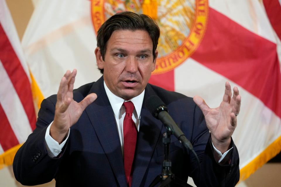 Florida Governor Ron DeSantis is accused of using his administration to threaten local TV stations airing campaign ads supporting an abortion rights measure. (AP)