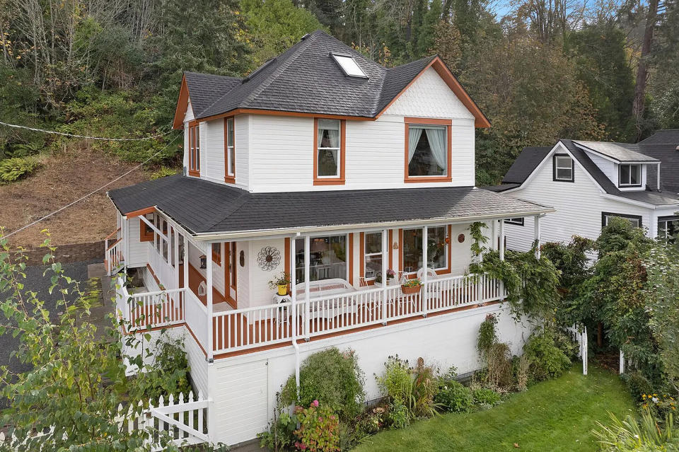 FILE - In this undated photo provided by RETO Media is the house featured in the Steven Spielberg film "The Goonies" in Astoria, Ore. The listing agent for the Victorian home said this week the likely new owner is a fan of the classic coming-of-age movie about friendships and treasure hunting, and he promises to preserve and protect the landmark. The 1896 home with sweeping views of the Columbia River flowing into the Pacific Ocean was listed in November with an asking price of nearly $1.7 million. (RETO Media via AP, File)