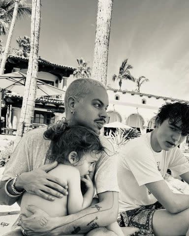 <p>Ashlee Simpson/Instagram</p> Evan Ross with Ziggy and Bronx