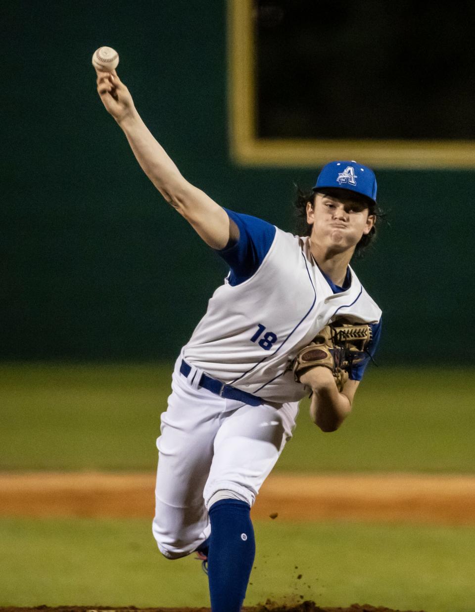 Marlin Cooper Moss delivers a pitch. Arnold hosted Mosley in a baseball game Thursday, March 3, 2022.