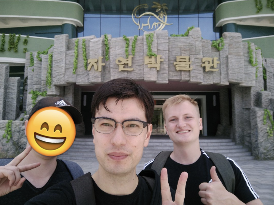 Alek Sigley and friend picture in North Korea. 