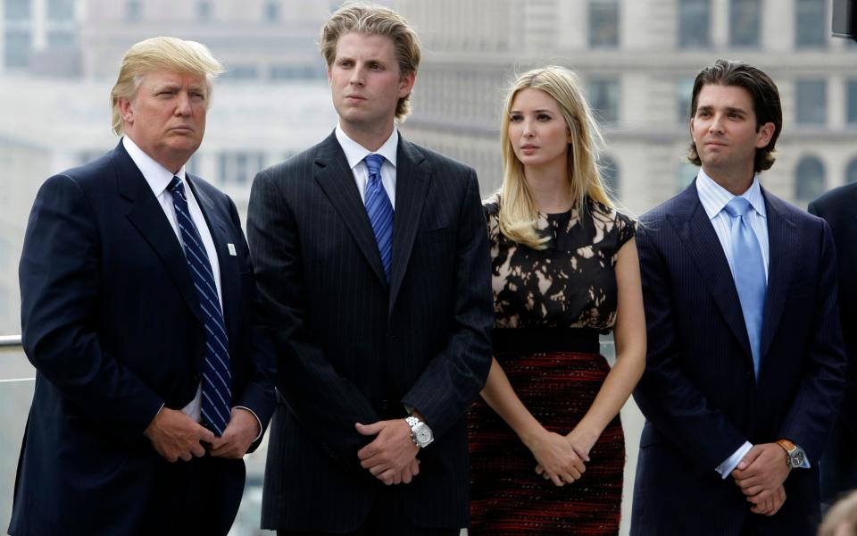 Donald Trump, Ivanka Trump, Eric Trump, and Donald Trump Jr in 2008 - Credit: AP