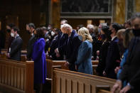 President-elect Joe Biden and his wife Jill Biden attend Mass at the Cathedral of St. Matthew the Apostle during Inauguration Day ceremonies Wednesday, Jan. 20, 2021, in Washington. (AP Photo/Evan Vucci)