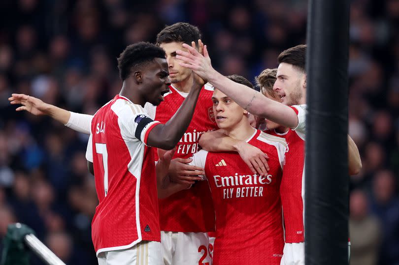 Leandro Trossard celebrates scoring for Arsenal