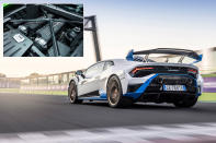 <p>With the words ‘Super Trofeo Omolagata’ in its name, you know the Lamborghini Huracan STO is very special. At the heart of this <strong>track-focused</strong> model is the same 5.2-litre V10 as other Huracan models with a rev ceiling of 8500rpm. It produces 631bhp, enough to see the lightweight STO from 0-62mph in 3.0 seconds flat.</p><p>What marks out the Lamborghini’s V10 engine is not the <strong>dizzying</strong> rev limit so much as the way it races towards the red line. Unlike some of its turbocharged rivals, the Huracan is naturally aspirated. As a result, it seems to build in an increasingly <strong>rabid</strong> fashion as revs rise, helped by having to propel less weight as there’s no four-wheel drive system in this model, only rear-wheel drive.</p>