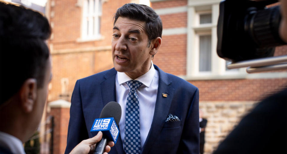 Basil Zempilas speaks to media at Government House, where he was sworn in as Lord Mayor of Perth on October 19. Source: Getty