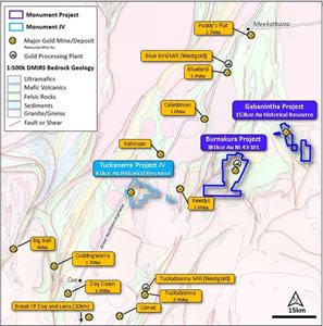 Monument Murchison Project and surrounding gold production to date