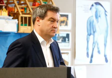 Markus Soeder, top candidate of the Christian Social Union Party (CSU), is seen after casting his vote for the Bavarian state election in Nuremberg, Germany, October 14, 2018. REUTERS/Wolfgang Rattay