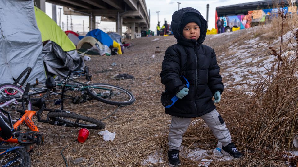 John David, 4, spent a month sleeping in a tent in this encampment.  - Evelio Contreras/CNN