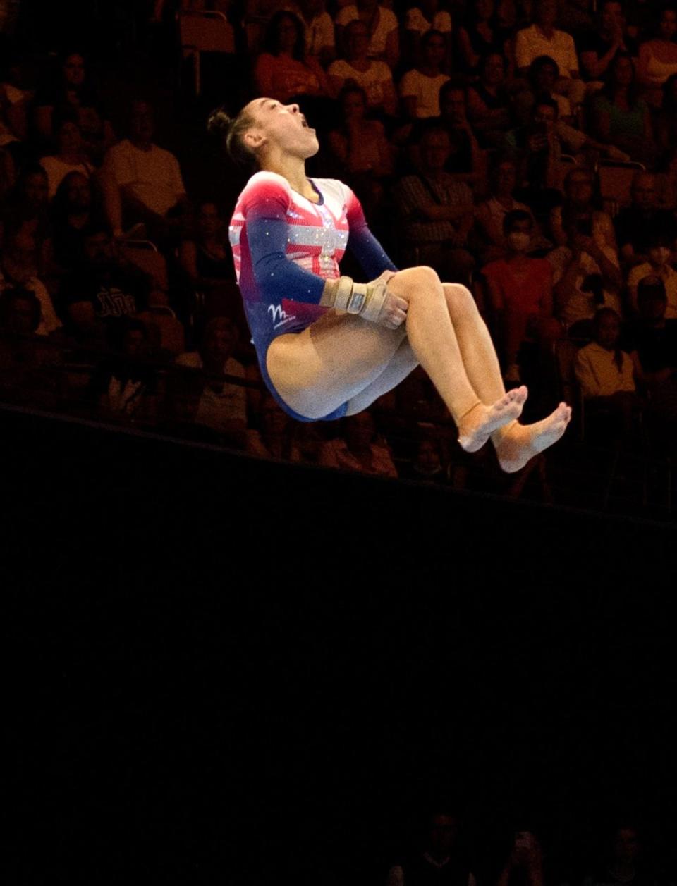 Great Britain’s Jessica Gadirova in action during the Women’s Floor Exercise Final during day four of the European Championships in Munich (Sven Beyrich/DPA) (PA Wire)