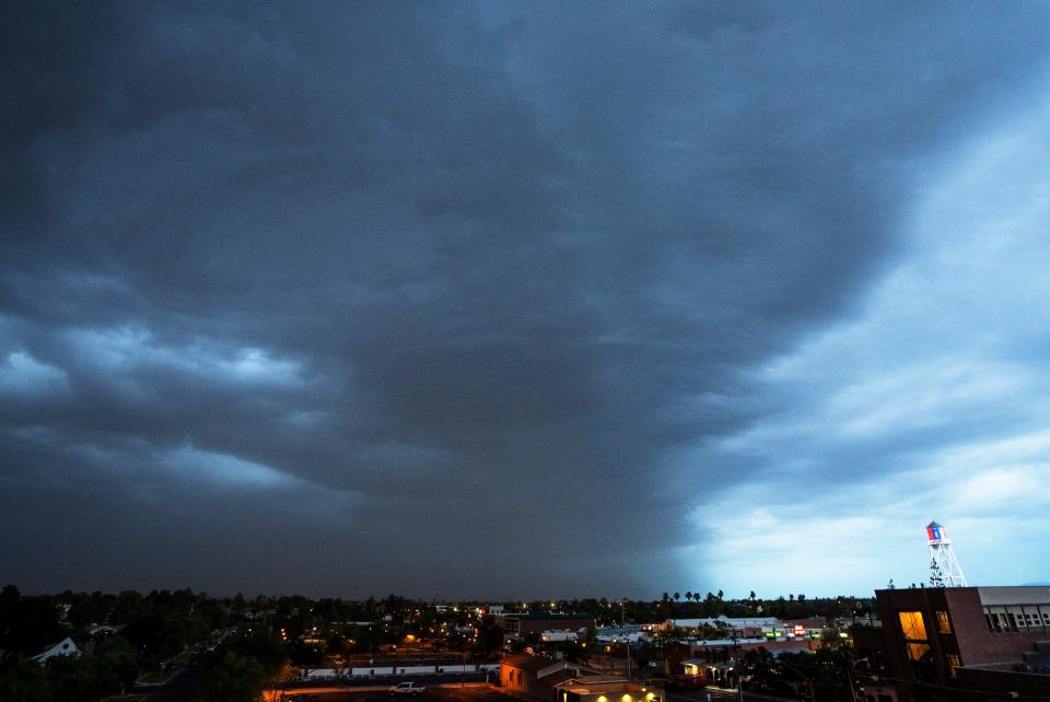 A dust storm approaches Gilbert during a monsoon storm on the morning of July 24, 2022.