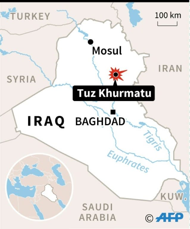 Map locating Tuz Khurmatu in Iraq, where many people died in a suicide attack on a busy market