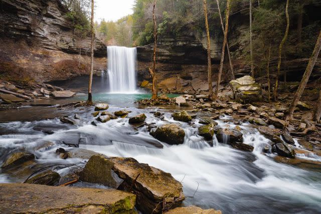 <p>Megan Callahan, Average Wild Experience</p> The lower fall of Greeter Falls plummets 50 feet.