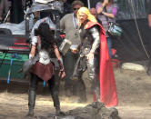 Miley Cyrus' future brother-in-law Chris Hemsworth donned a seriously heavy costume while shooting a scene on the set of "Thor: The Dark World" in Surrey, England, on Tuesday. Since it's a sequel, the Aussie actor already has plenty of experience with the wardrobe ... and knows the importance of it. "It sells the picture," he told MTV News in 2010, "and you can't feel like anything but that character when you put that thing on." (9/11/2012)