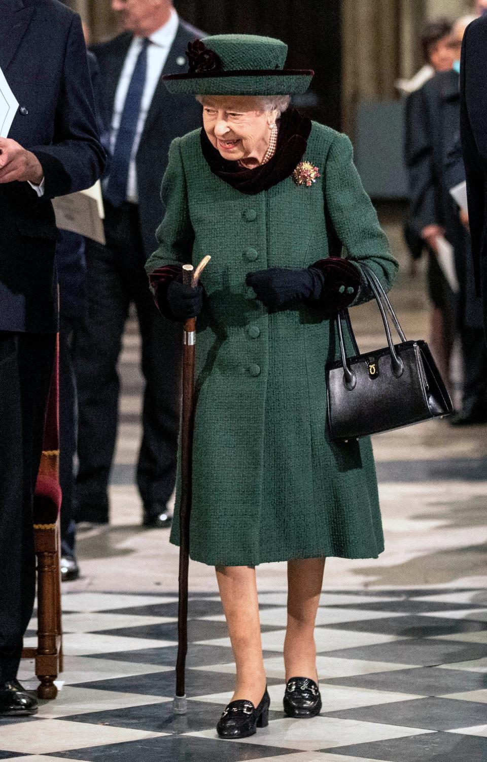 Queen Elizabeth II arrives in Westminster Abbey for the Service of Thanksgiving for the Duke of Edinburgh on March 29, 2022, in London.