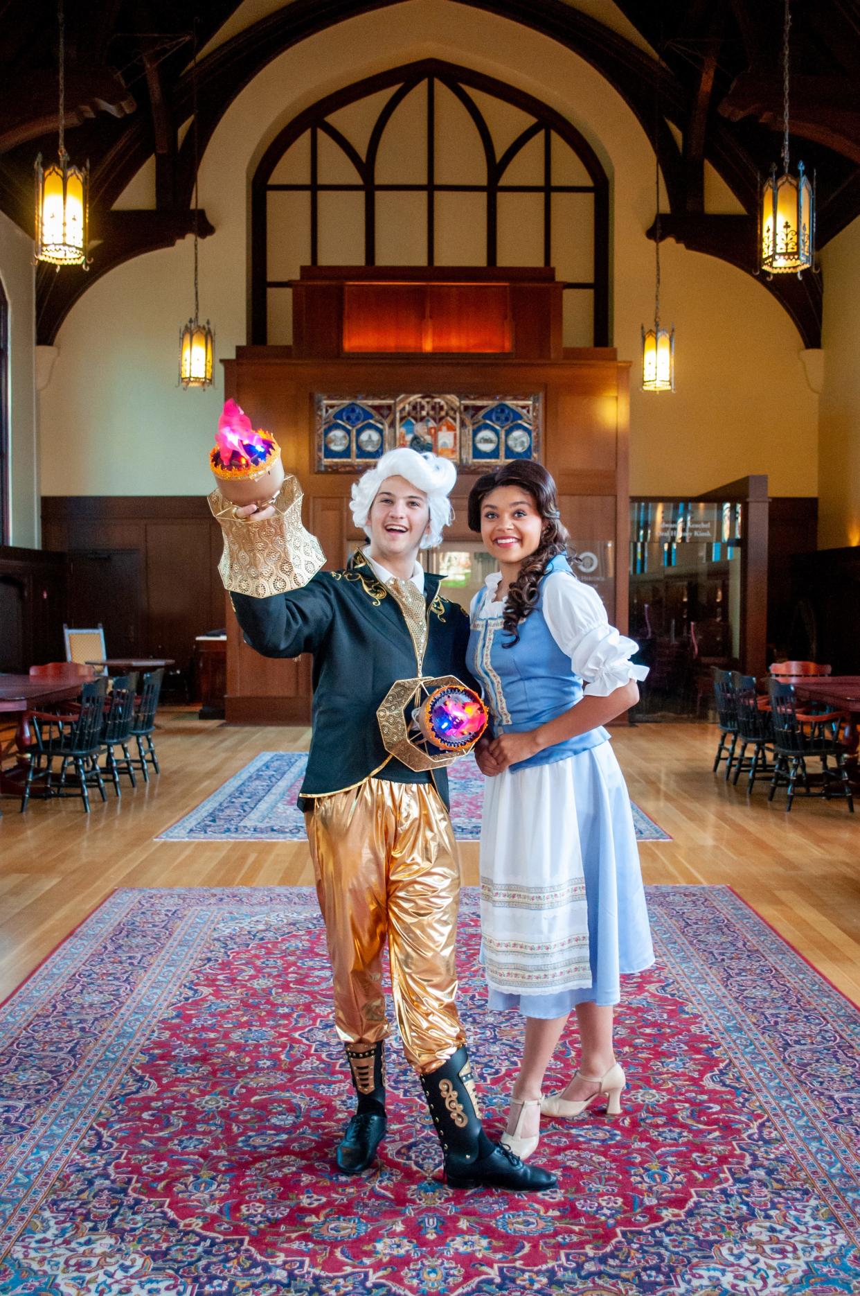 Lumiere (Keen Williams) gives Belle (Indya Lincicome) a tour of the castle in the Leon High School production of Disney’s “Beauty and the Beast” which runs July 7-17 in the Leon High School Performing Arts Theatre.