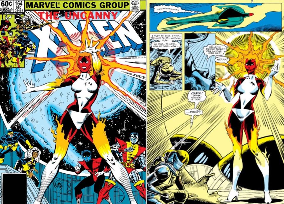 The cover and contents of Uncanny X-Men #164, where Carol Danvers became Binary.