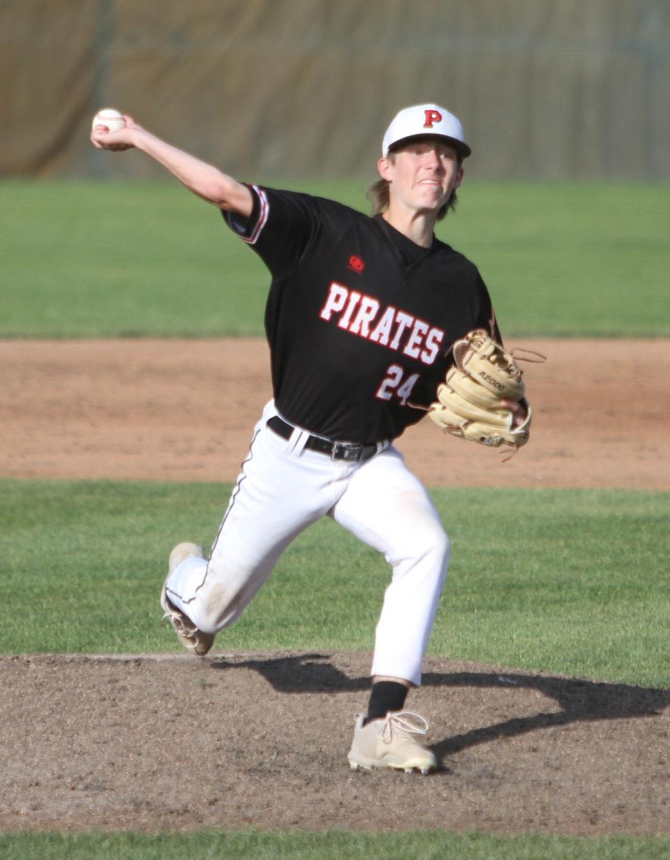 Pinckney's Landen Bauer shook off a rough start to help the Pirates earn a split with Chelsea on Monday, May 15, 2023.
