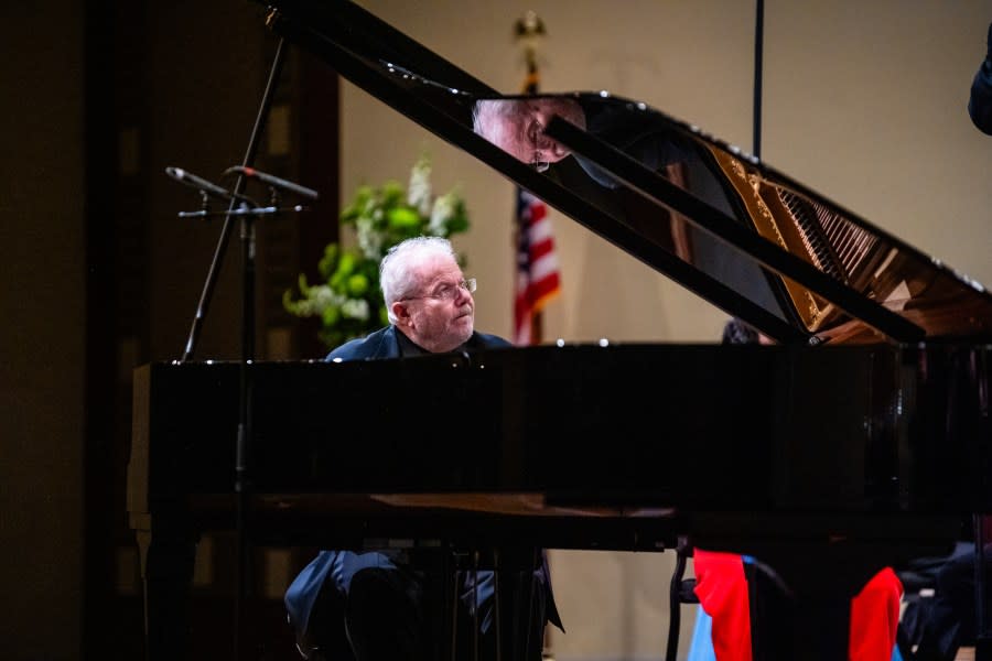 74-year-old pianist Emanuel Ax soloed with the Quad City Symphony Saturday night, April 27, 2024 at Davenport’s Adler Theatre (photo by Evan Sammons/Quad City Symphony).