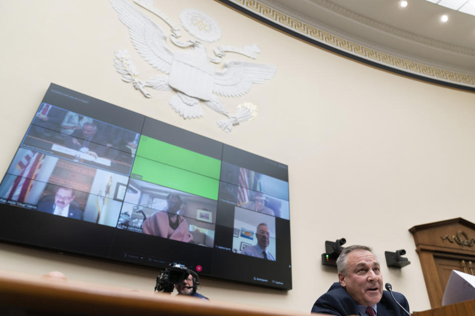 Crypto exchange FTX CEO John Ray, testifies before the House Financial Services Committee on the collapse of crypto exchange FTX, Tuesday, Dec. 13, 2022, on Capitol Hill in Washington. (AP Photo/Manuel Balce Ceneta)