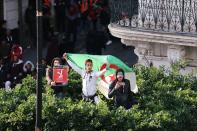 Demonstrators shout slogans during a protest to reject the presidential election in Algiers,