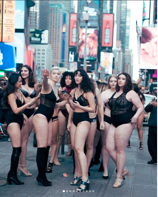Models walked through Times Square wearing just lingerie. Photo: Instagram