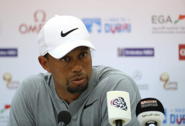 Tiger Woods struggled with back issues in Dubai. (Getty Images)