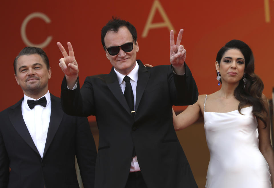 Actor Leonardo DiCaprio, from left, director Quentin Tarantino and Daniela Pick pose for photographers upon arrival at the premiere of the film 'Once Upon a Time in Hollywood' at the 72nd international film festival, Cannes, southern France, Tuesday, May 21, 2019. (Photo by Vianney Le Caer/Invision/AP)