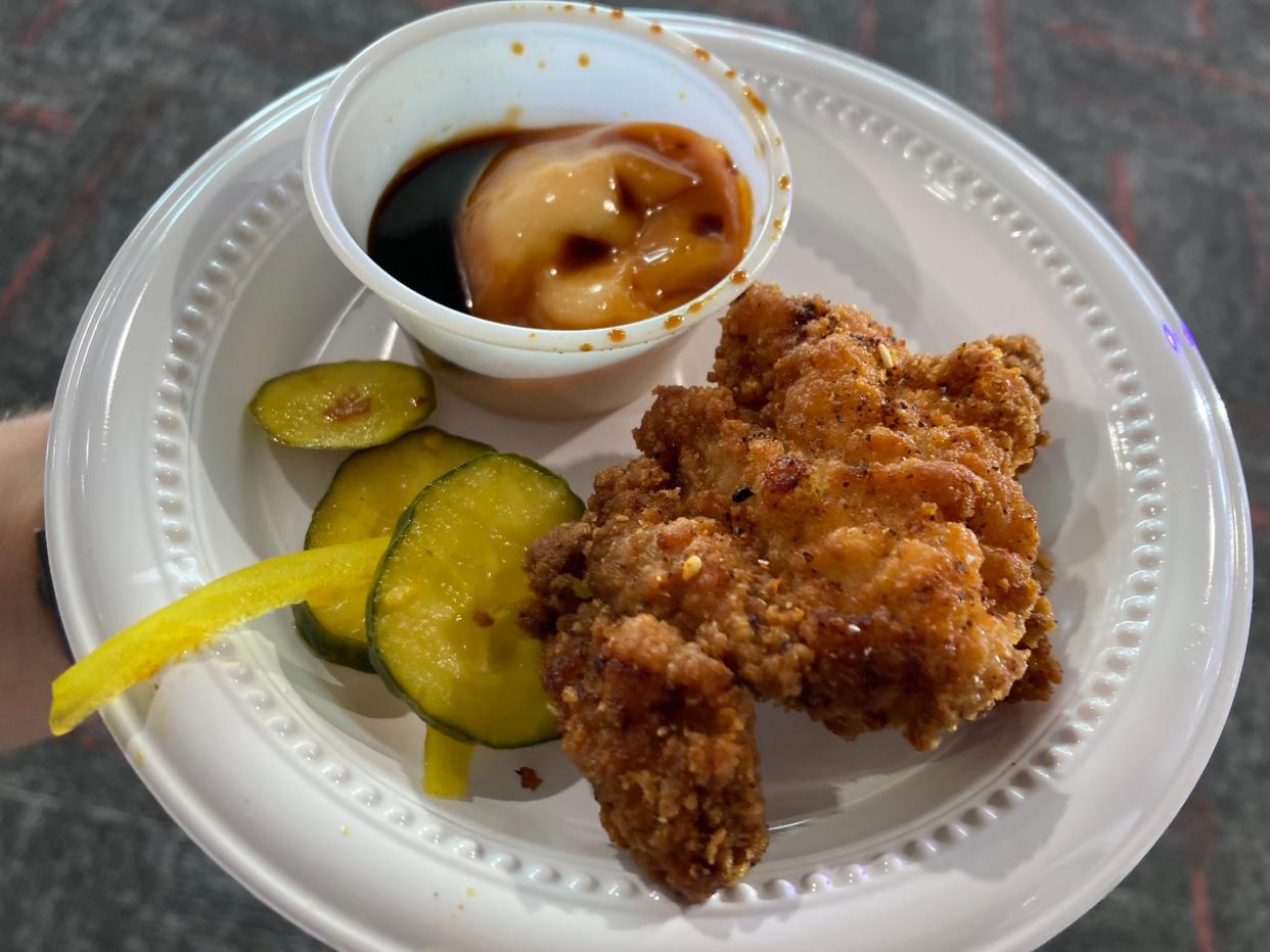 Korean-style fried chicken prepared by chef Samir Mohammed from 9th Street Bistro in Noblesville for Rev 2024 at the Indianapolis Motor Speedway on Saturday, May 4