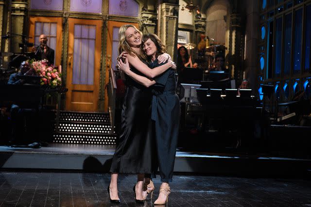 <p>Dana Edelson/NBCU Photo Bank/NBCUniversal/Getty</p> Brie Larson and Heather Desaulniers during the monologue on 'Saturday Night Live' on May 7, 2016.