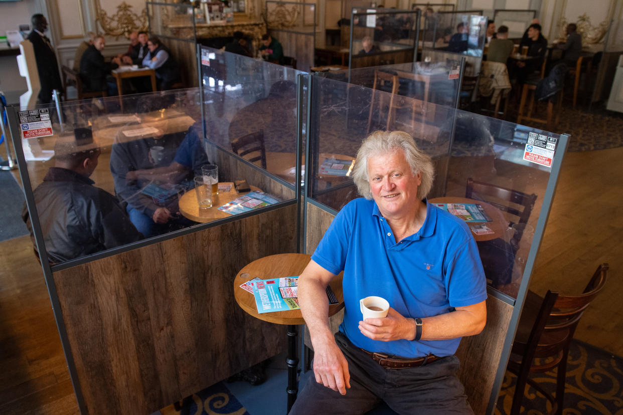 Founder and Chairman of JD Wetherspoon, Tim Martin, following a press conference in the Hamilton Hall pub, in central London, on publication of the pub chain's full year results. (Photo by Dominic Lipinski/PA Images via Getty Images)