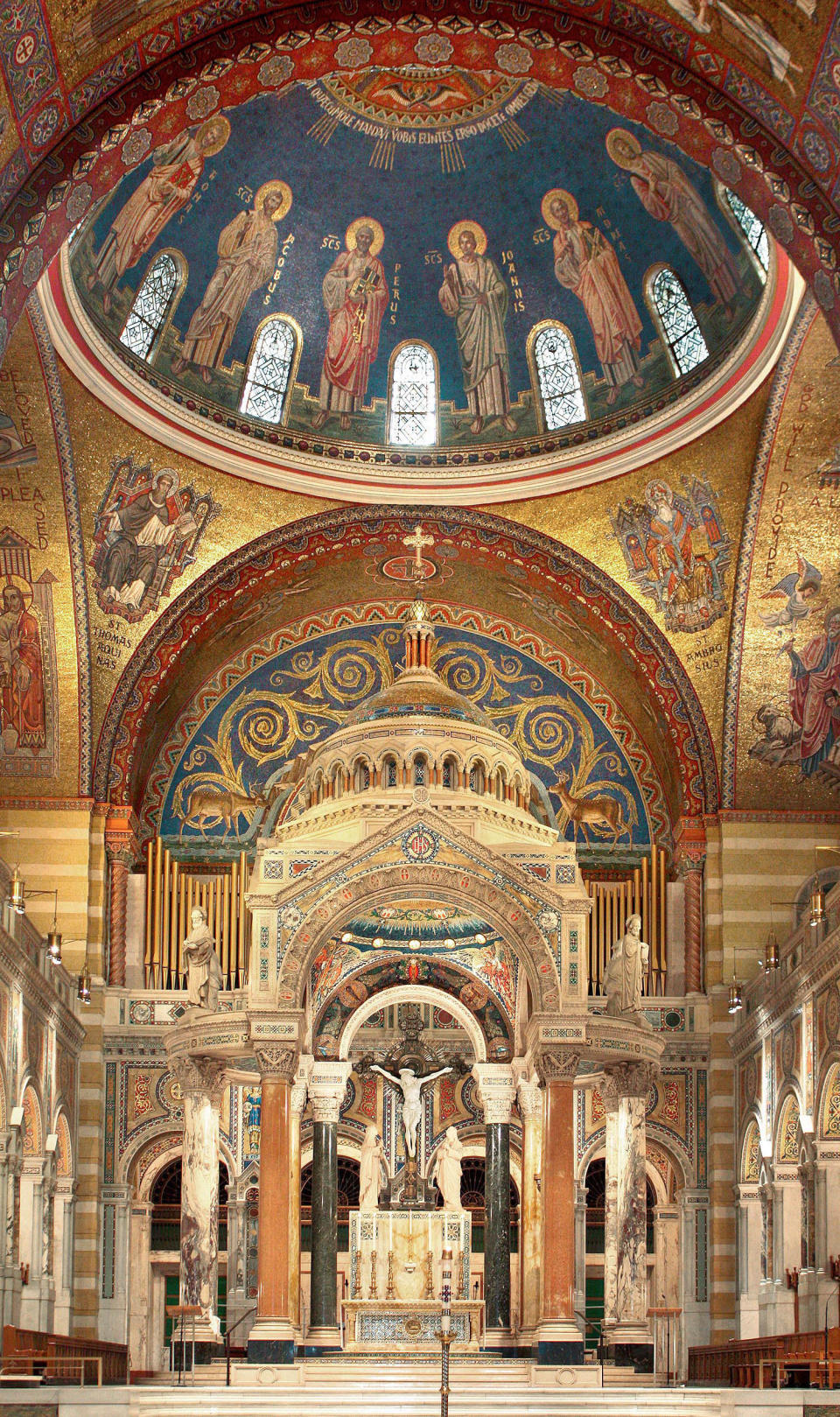 This 2009 photo provided by Hildreth Meiere Dunn shows the Dome of the twelve apostles in the Cathedral Basilica of St. Louis decorated by the photographer's grandmother, Art Deco muralist Hildreth Meiere, in St. Louis, Missouri. While Meiere's name has been largely forgotten, her works abound throughout the country. “The Art Deco Murals of Hildreth Meiere," by Catherine Coleman Brawer and Kathleen Murphy Skolnik with photographs by Meiere’s granddaughter, Hildreth Meiere Dunn, is set for release May 1. (AP Photo/via Hildreth Meiere Dunn)