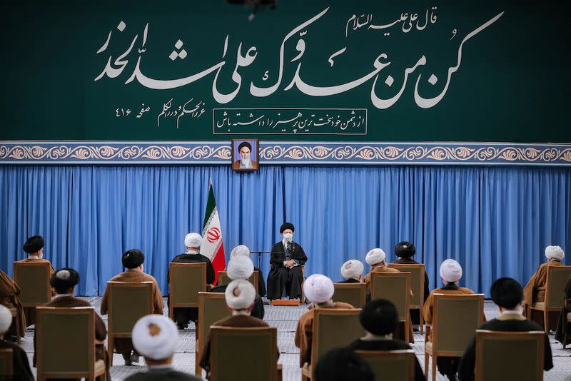 Iran's Supreme Leader Ayatollah Ali Khamenei meets members of the Assembly of Experts in Tehran