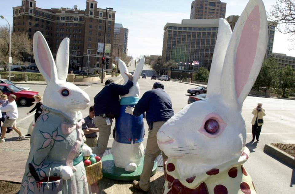 After ceasing the use of light bulbs for their eyes, the Plaza bunnies debuted their new look in 2003.