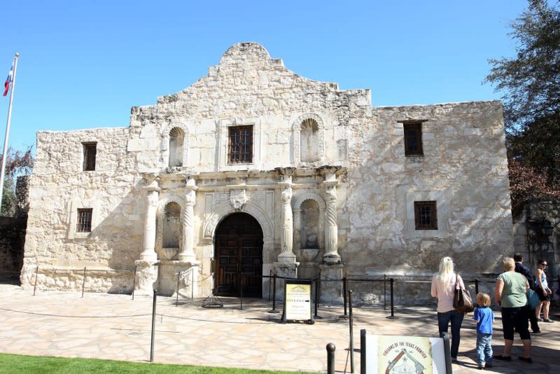 Visitors stop for a tour of the Alamo on February 9, 2015. On March 6, 1836, Mexican forces captured the Alamo in San Antonio, killing the last of 187 defenders who had held out in the fortified Texas mission for 13 days. File Photo by Bill Greenblatt/UPI