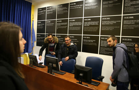 Students are seen at the original courtroom of the United Nations International Criminal Tribunal for the former Yugoslavia (ICTY), as a part of their education, in Sarajevo City Hall, Bosnia and Herzegovina December 7, 2018. Picture taken December 7, 2018. REUTERS/Dado Ruvic