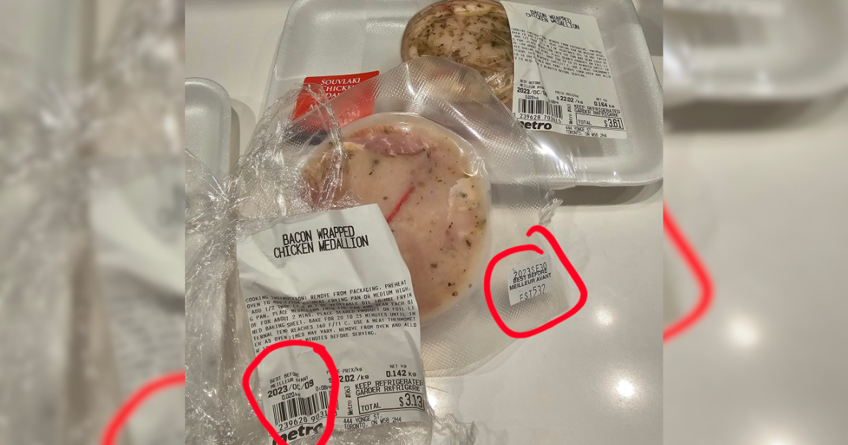 Grocery store apologizes: A customer shared a photo of a piece of chicken packaged with two best-before dates.