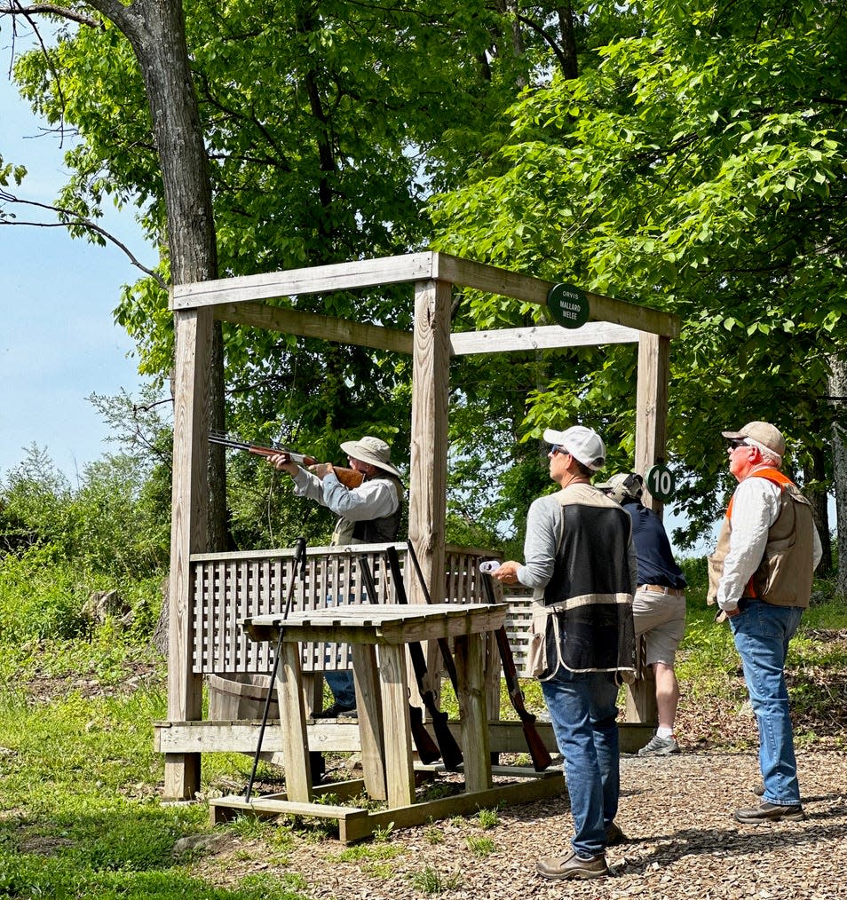 Participants take aim at clay targets during Buttonwood Nature Center’s Sporting Clay Shoot Fundraiser at Orvis Hill Country Shooting Grounds in 2023. This year’s event is on Friday, May 10.