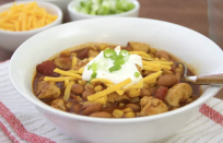 <p>Ready in less than 30 minutes, this gluten-free, one-skillet dish is the perfect family dinner for busy weeknights.</p> <p><a href="https://www.thedailymeal.com/recipes/gluten-free-chicken-corn-chili?referrer=yahoo&category=beauty_food&include_utm=1&utm_medium=referral&utm_source=yahoo&utm_campaign=feed" rel="nofollow noopener" target="_blank" data-ylk="slk:For the Gluten-Free Chicken and Corn Chili recipe, click here;elm:context_link;itc:0;sec:content-canvas" class="link ">For the Gluten-Free Chicken and Corn Chili recipe, click here</a>. </p>