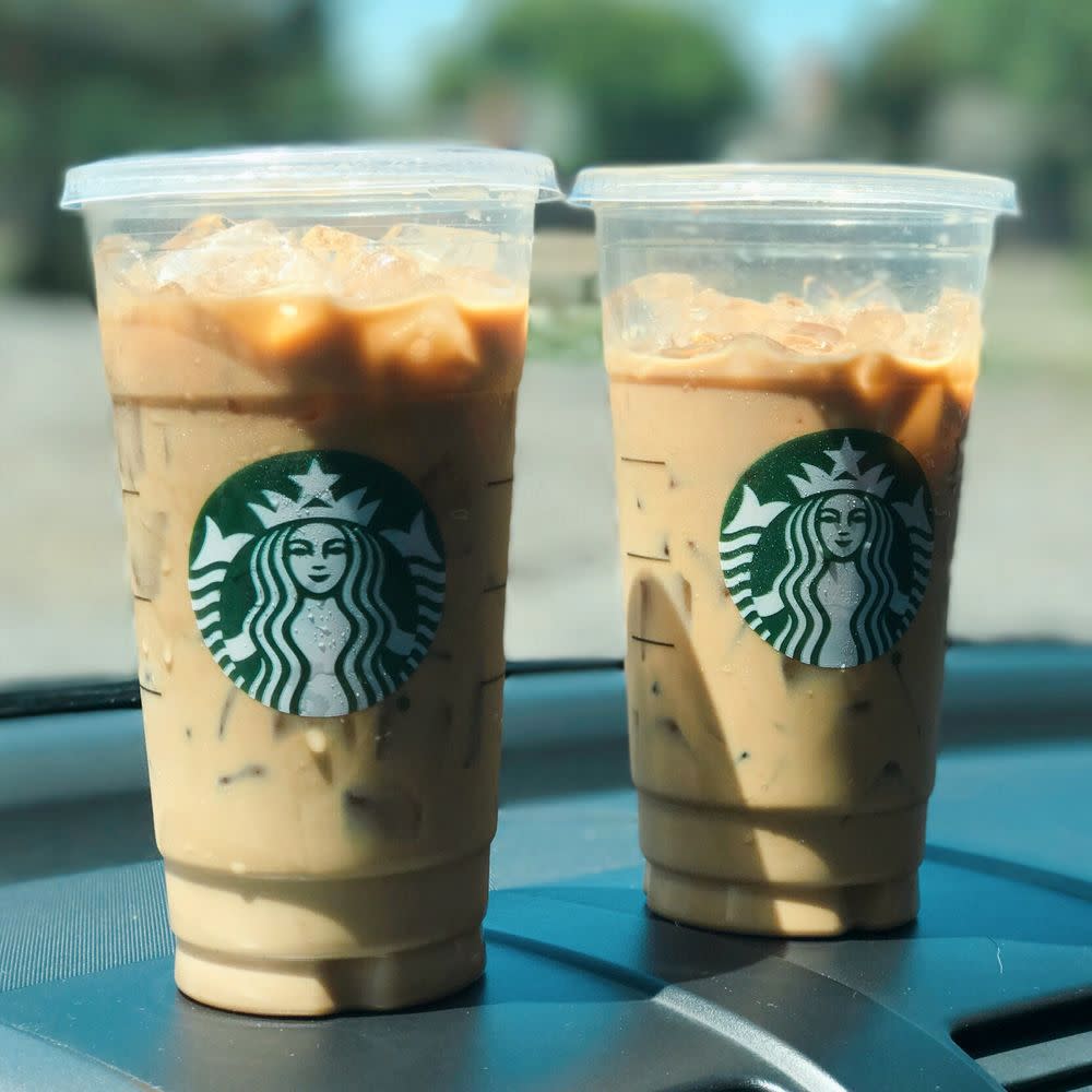 Two Venti Starbucks iced coffees