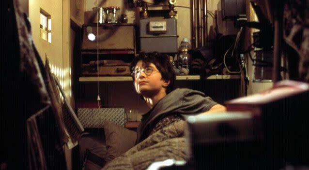 Harry was forced to sleep in the cupboard under the stairs of 4 Privet Drive. Source: Twitter/Metro