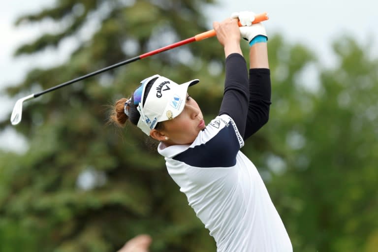 Atthaya Thitikul of Thailand plays a shot on the way to the second-round lead in the LPGA Mizuho Americas Open (Sarah Stier)