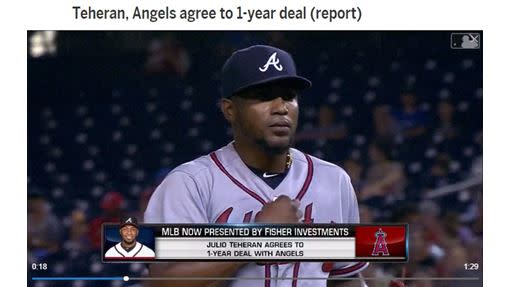 天使1年900萬美金簽下前勇士投手特荷朗（Julio Teheran）。（圖／翻攝自MLB官網）