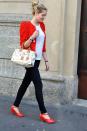 <p>Chiara Ferragni, the Italian behind <a rel="nofollow noopener" href="http://www.theblondesalad.com/2010/04/red-roses-jacket.html" target="_blank" data-ylk="slk:The Blonde Salad;elm:context_link;itc:0;sec:content-canvas" class="link ">The Blonde Salad</a>, stepped out in 2010 wearing Vivienne Westwood shoes, Seven for All Mankind black jeans, an H&M red roses sweater, an Hermes bracelet, and carrying a Louis Vuitton bag.</p>