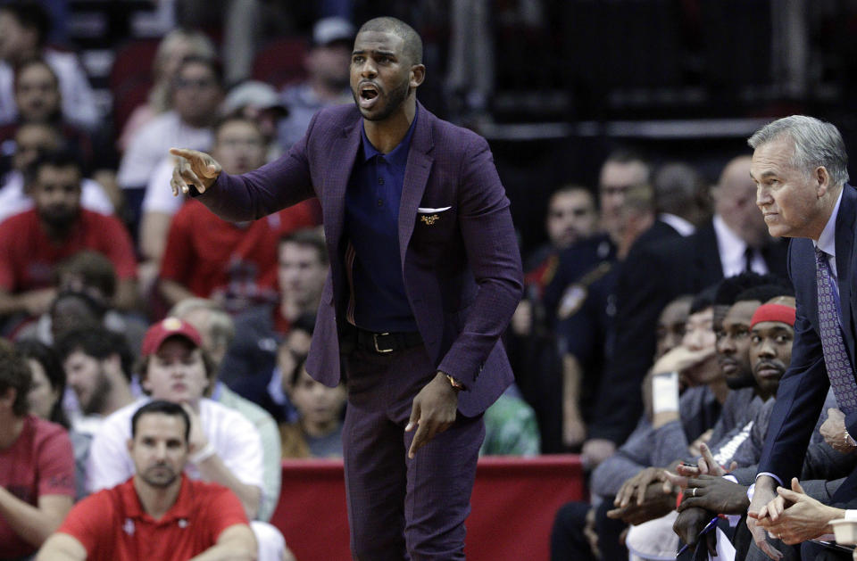 Chris Paul is expected to suit up for just the second time as a Rocket on Thursday. (AP Photo/Michael Wyke)