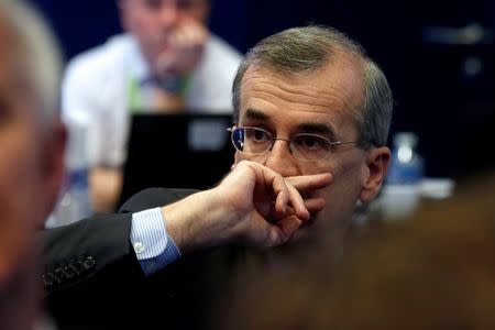 Bank of France Governor Francois Villeroy de Galhau listens to questions during a Farewell Symposium on ultra low interest rates and challenges for central banks, for Bank of France Former Governor Christian Noyer in Paris, France, January 12, 2016. REUTERS/Philippe Wojazer