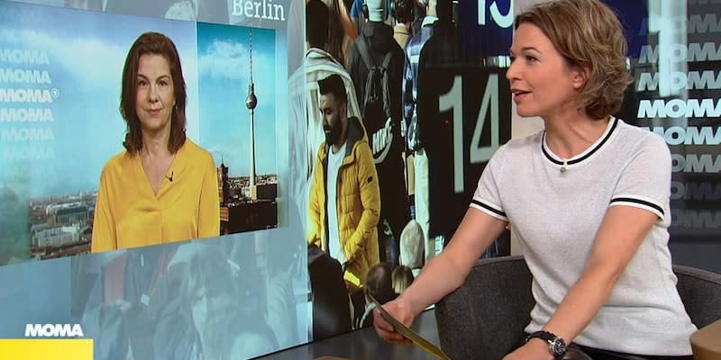 Im ARD-"Morgenmagazin" rechtfertigte sich DB-Pressesprecherin Anja Bröker (links) im Gespräch mit Anna Planken gegen die Kritik an der Deutschen Bahn.<span class="copyright">ARD</span>