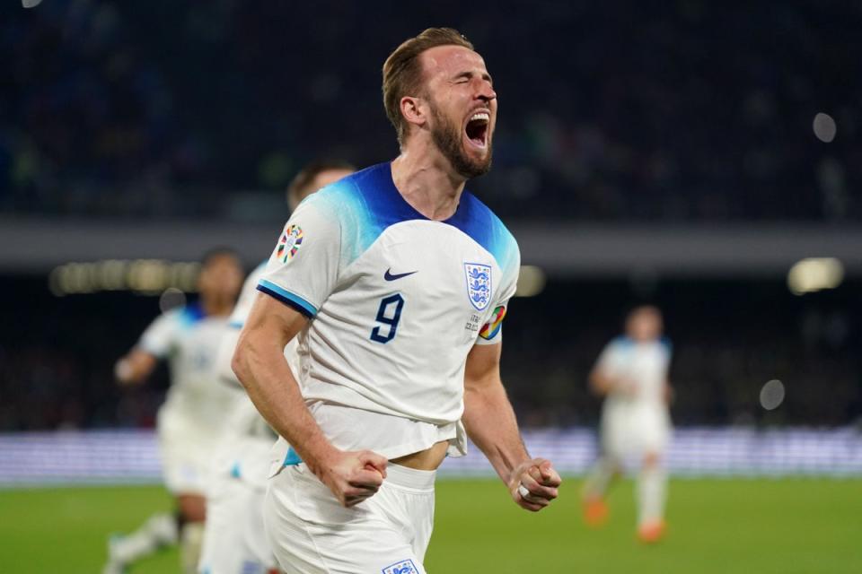 Harry Kane celebrates scoring his record-breaking goal (Adam Davy/PA) (PA Wire)